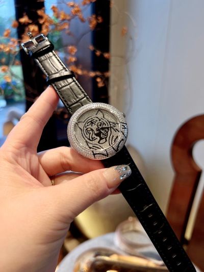 Cartier Panthere De 45mm Swiss Quartz Movement 316L Steel Italian Cowhide Leather Strap Watch